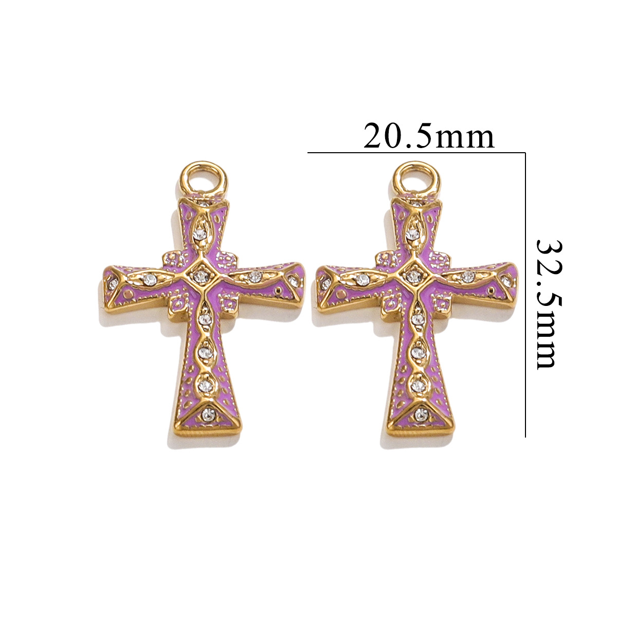 Purple / 1 Piece Classic Retro Style Cross Shape Stainless Steel  Gold Color Women's Pendant Picture10